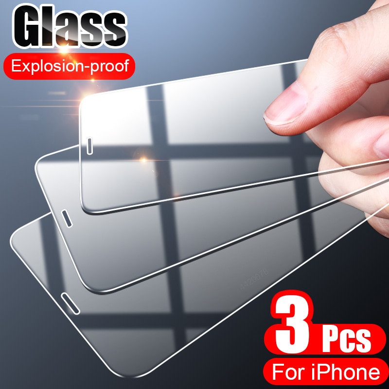 3PCS Full Cover Tempered Glass On the For iPhone 7 8 6 6s Plus X Screen Protector On iPhone X XR XS MAX 5 5s SE 11 Pro Glass