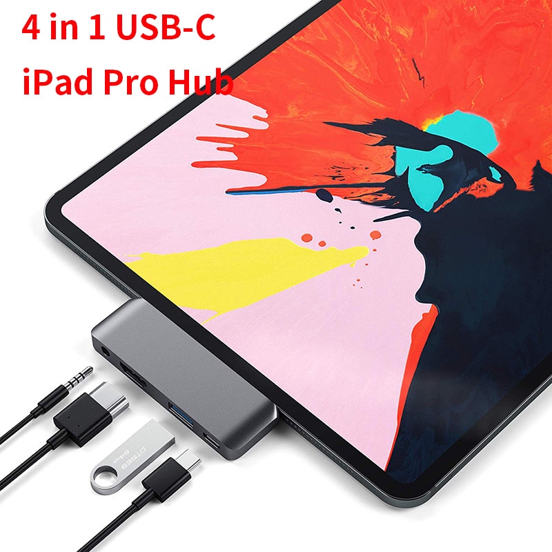 USB Type-C Mobile Pro Hub Adapter with USB-C PD Charging 4K HDMI USB 3.0 & 3.5mm Headphone Jack For 2020 iPad Pro Tablet Hub