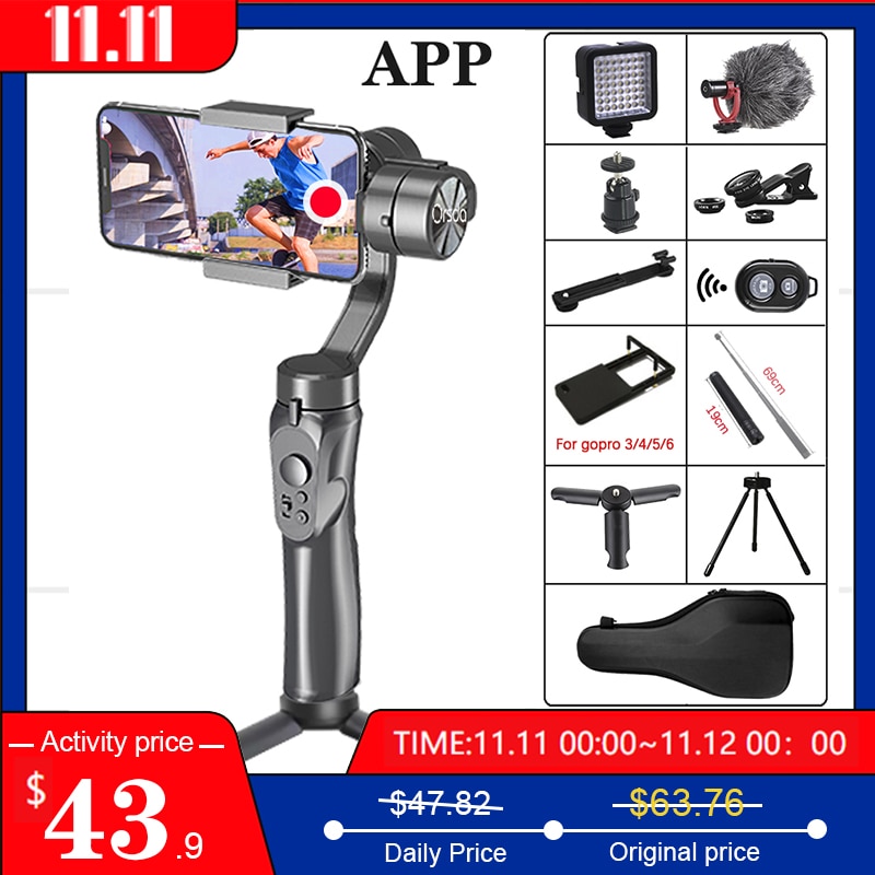 Orsda APP H4 3-axis gimbal stabilizer Gopro camera stabilizer shandheld selfie stick Tripod for smartphone connection Bluetooth