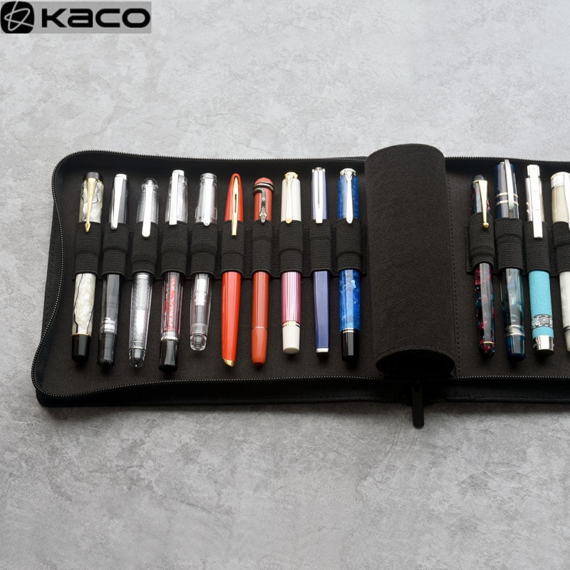 KACO KacoGreen ALIO Pen Storage Bag For 10 20 pens zipper warterproof pen storage bag Black Sign Pen Case Holder Pouch Pencil